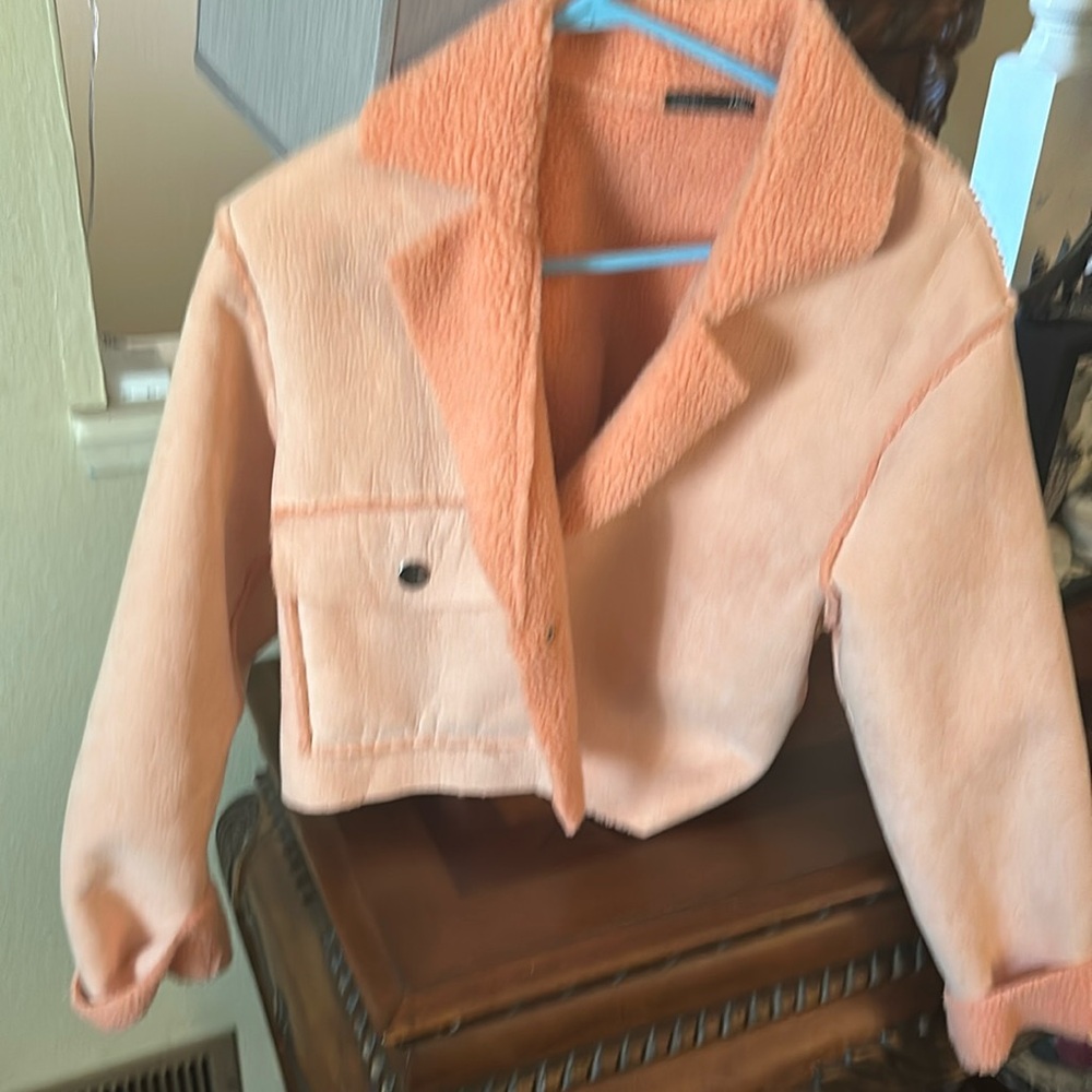 Zara peach soft faux sueded fleece lined jacket